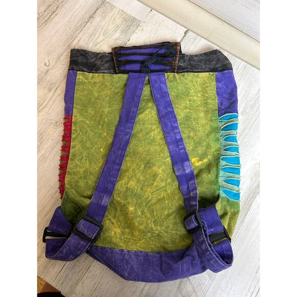 Rising International cotton boho multicolor backpack lined patchwork bag - Picture 2 of 5